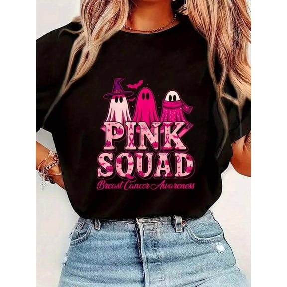 Halloween Outfits For Women, Spooky Pink Ghosts Squad Halloween TShirt Women Tops