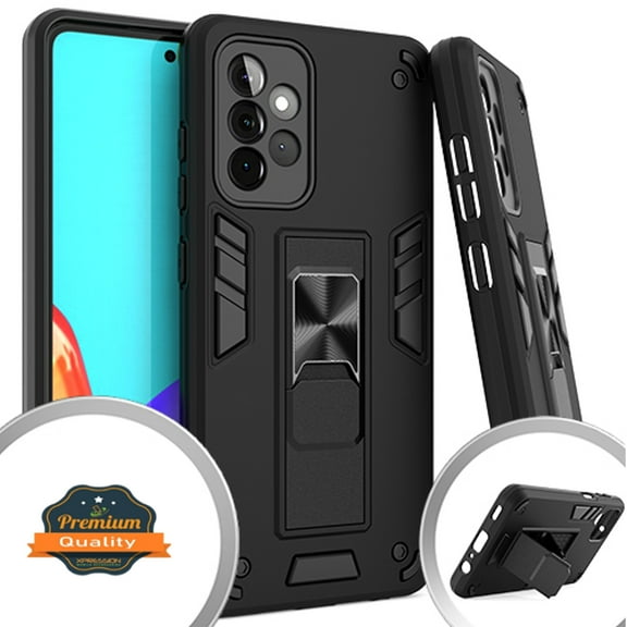 Xpression Case for Samsung Galaxy A52 5G with Built-in Slide Kickstand Shockproof Heavy Duty Dual Layer [Military Grade] Protective Rugged Phone Cover [Black]