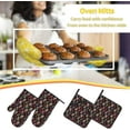 thumbnail image 2 of Oven Mitts and Pot Holders Sets of 4, Sugar Skulls Floral Kitchen Gloves for Cooking Baking Hippie Flowers Hot Pads BBQ Potholders, 2 of 6
