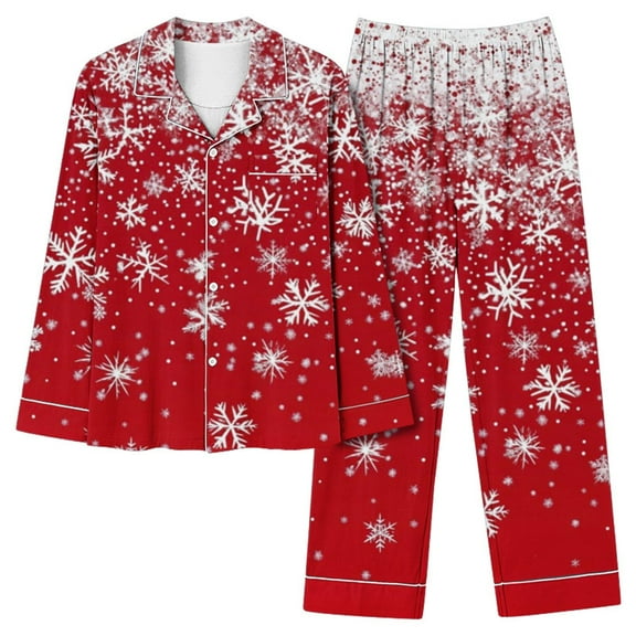 QLEICOM Womens Pajama Sets,Pajamas for Women Set,Women's Christmas Print Pajama Set with Convenient Pockets for Loungewear Holiday Themed Sleepwear Set Is Ideal for Seasonal Comfortable At Home