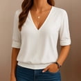 thumbnail image 7 of cocolona Summer V Neck Tops for Women Short Sleeve Solid Color Shirts Casual Basic Blouses, 7 of 7