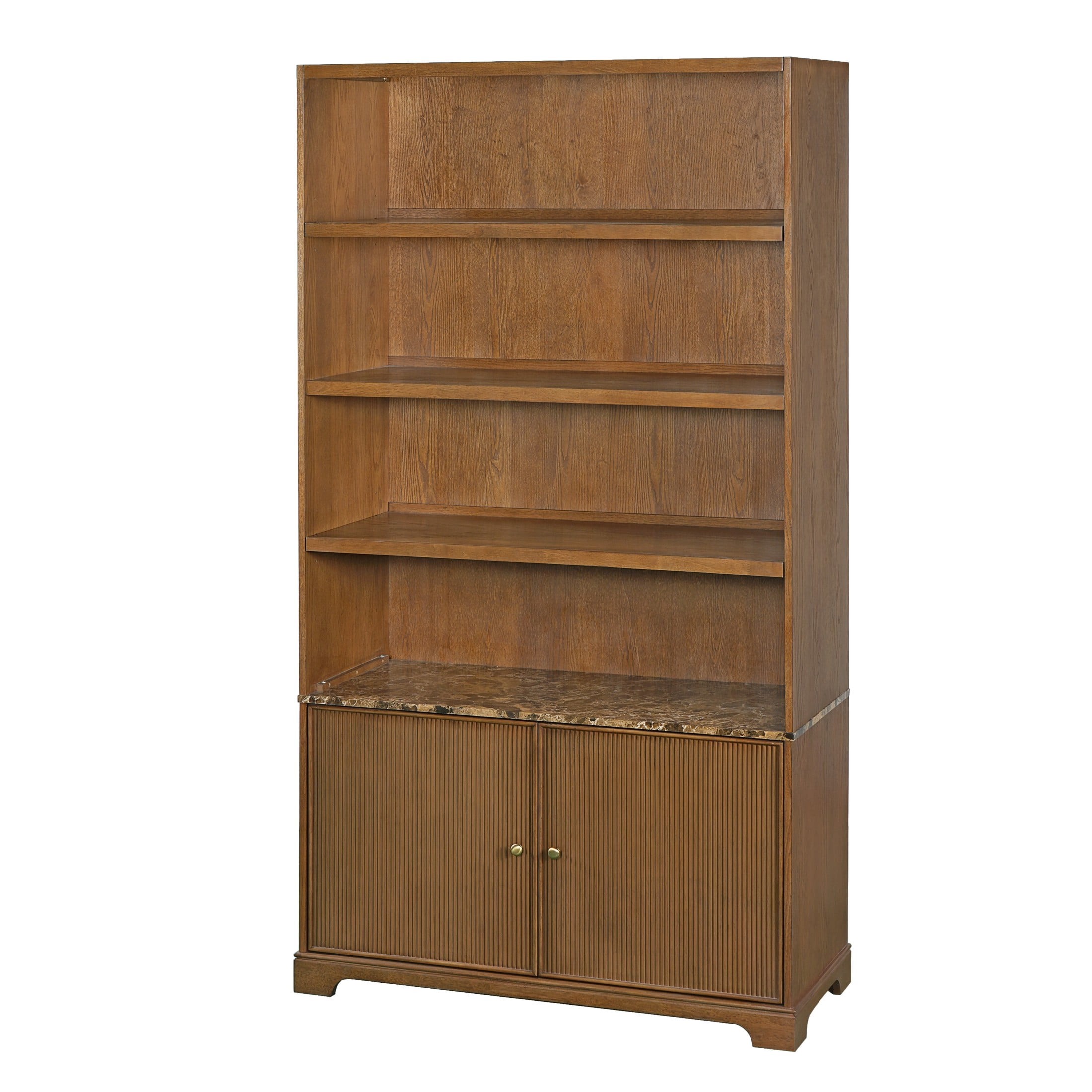 Christopher Knight Home 91" Bookcase Storage Cabinet with Display Shelves and Fluted Doors, Walnut