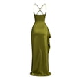 thumbnail image 5 of Women Spaghetti Strap Satin Maxi Evening Gown, Cowl Neck Ruched Bodycon Long Dress With High Side Slit, Elegant Formal Prom Wedding Guest Cocktail Party Dress Army Green,L, 5 of 6