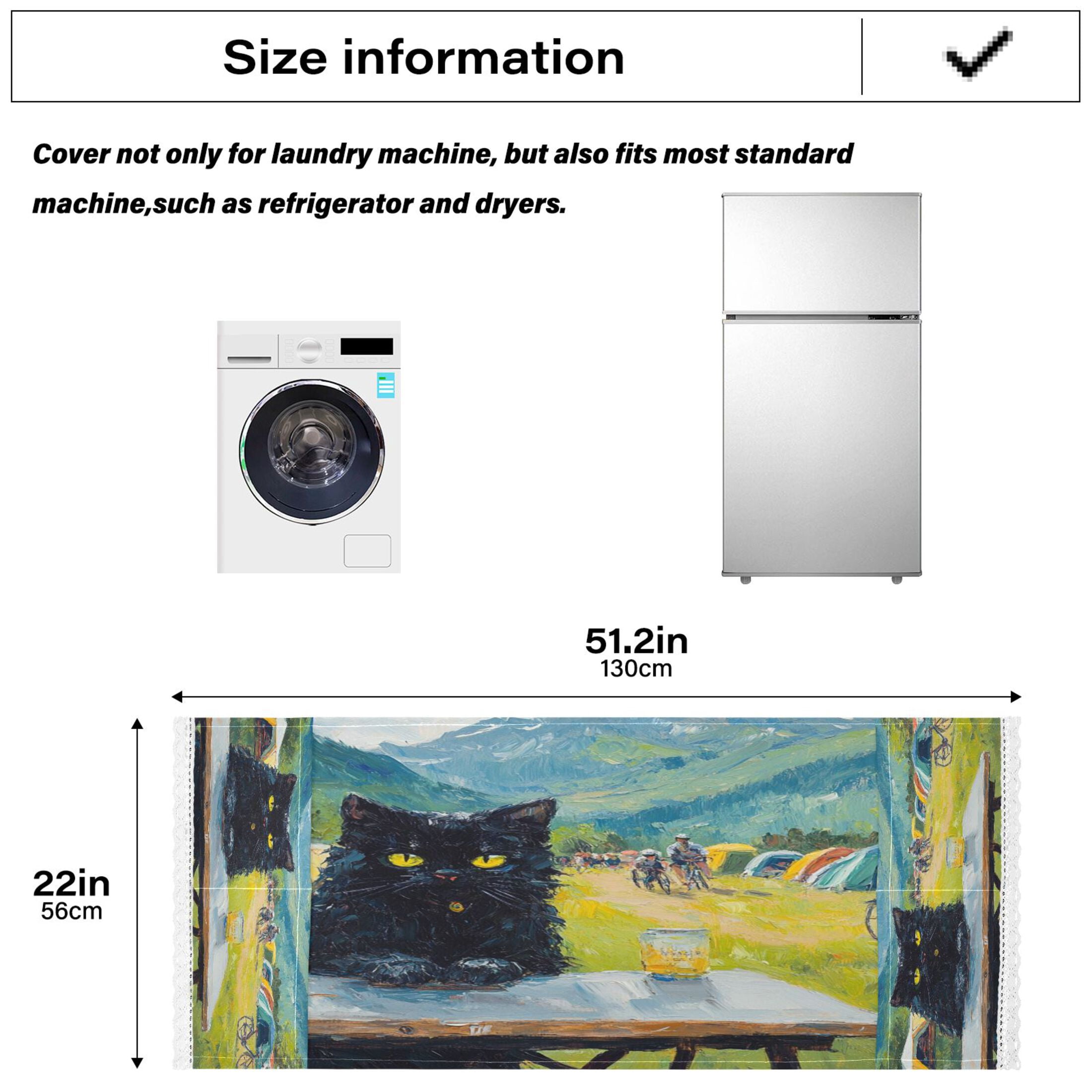 Washing Machine Cover 51.2x22in, Durable Polyester Dust Cover with Lace Trim and Side Pocket for Appliances Picnic Black Cat