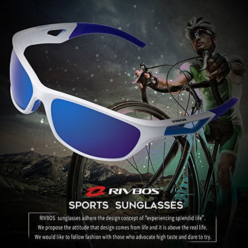 RIVBOS Polarized Sports Sunglasses Driving Sun Glasses Shades for Men Women  Tr 90 Unbreakable Frame for Cycling Baseball Running Rb831 (White&Blue