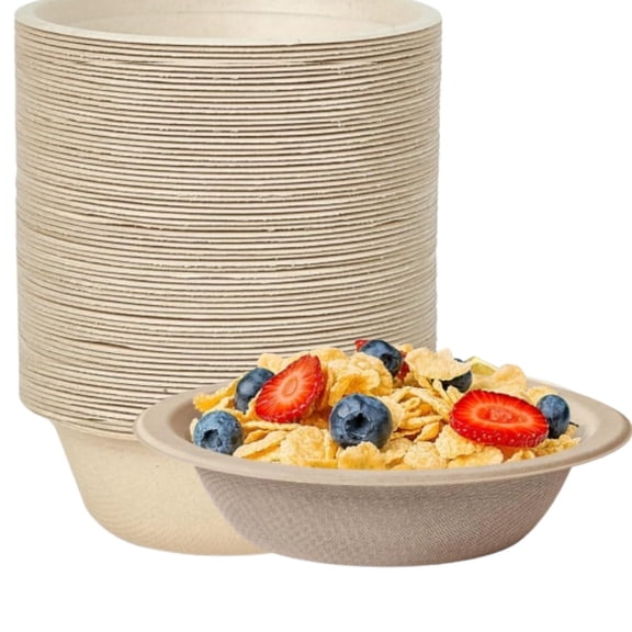Disposable Paper Bowls for Party, 12oz Compostable Biodegradable Heavy Duty Wheatstraw Fiber Soup Bowls for Salad Wheat Flakes( Brown,50 Pack )