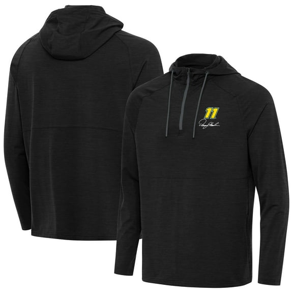 Men's Antigua Heather Black Denny Hamlin Spikes Quarter-Zip Pullover Hoodie