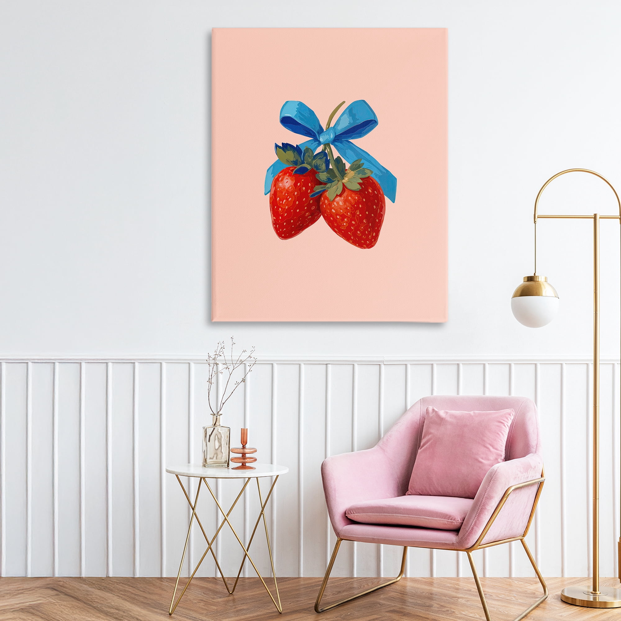 Stupell Industries Strawberry Pair with Blue Bow Canvas Wall Art, design by Imagine It Images
