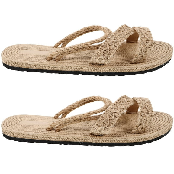 HAMPPLIES 1 Pair Beige Woven Design Sandals For Women Summer Beach
