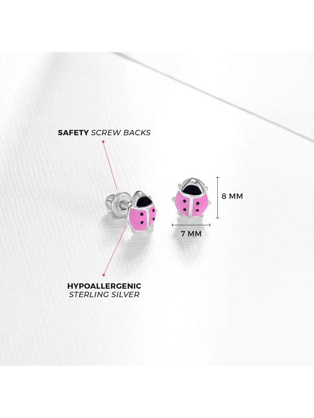 925 Sterling Silver Girls Enamel Ladybug Earrings with Safety Screw Back Toddler