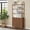 brown, variant on Weselon 71" Arched Bookshelf withHidden Storage Cabinet with Doors - Industrial Black Bookcase, Wall Connection Fixers, Freestanding Storage Unit for Living Room/Office