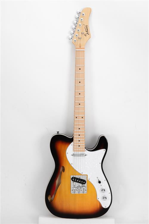 Glarry GTL SemiHollow Electric Guitar F Hole SS Pickups Maple Fingerboard White Pearl Pickguard