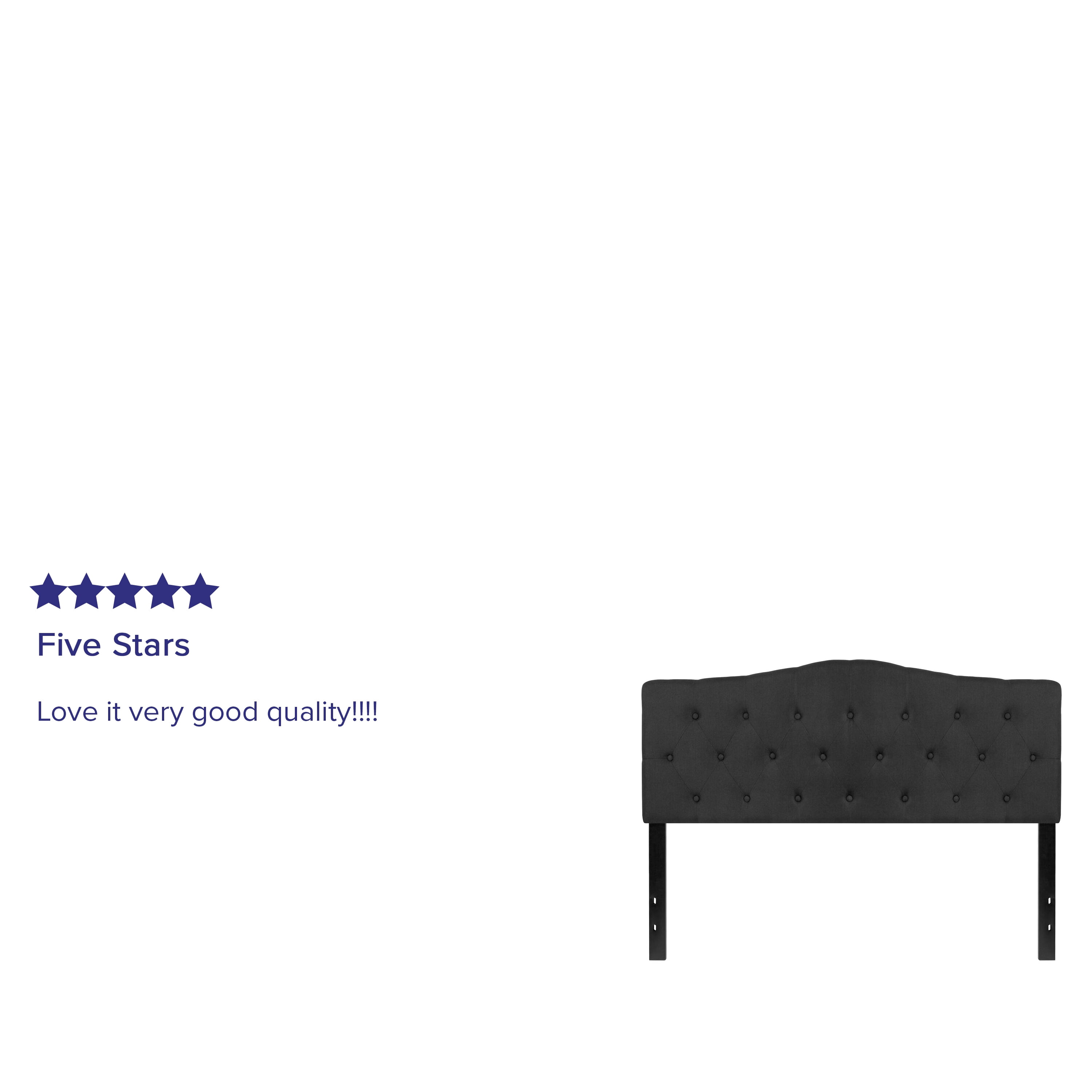 BizChair Arched Button Tufted Upholstered Queen Size Headboard in Black Fabric