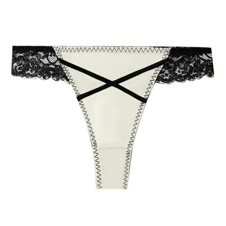 BYHONG Thong Pure Desire Lace Sexy Women s Underwear Color Contrast Fashion Design T Shirt Women s Panties White XL