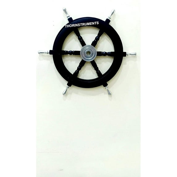 Nautical Black Pirate Ship's Steering Wooden Wheel Wall Decor 18"
