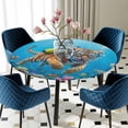 thumbnail image 5 of Elastic Fitted Round Tablecloth, Funny Diving Tiger Waterproof Stretch Table Cover for 36"-44" Tables, Ocean Sea Coastal Coral Fish Marine Life Washable Outdoor Tablecloths for Patio, Picnic, Camping, 5 of 9