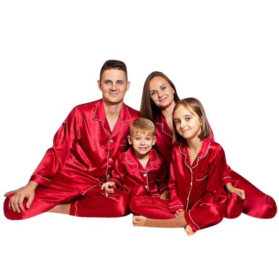 Matching Christmas Pajamas for Family Silk Christmas Pajamas Long Sleeve Button-Down Nightwear Matching Family Christmas Outfits Christmas Pjs Mens