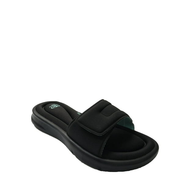 womens black athletic slides