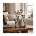 thumbnail image 4 of DecMode 13", 9"H Geometric Tube Black Glass Vase with Metal Stand, Set of 2, 4 of 14