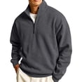 thumbnail image 4 of Domuza Mens Quarter Zip Lapel Collar Pullover Casual Lightweight Fleece Solid Color Comfort Soft Sweatshirt, 4 of 7