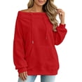 thumbnail image 5 of Karymi Plus Size Tops for Women Solid Off the Shoulder Hoodie, Oversized Long Sleeve Loose Pullover Sweatshirt with Front Kangaroo Pocket for Autumn Winter, 5 of 9