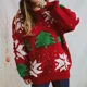 thumbnail image 2 of Suéter rojo navideño para mujer, jersey tejido para otoño e invierno, jersey holgado de moda coreana, jersey de manga larga cálido para mujer, jerséis navideños informales, 2 of 5
