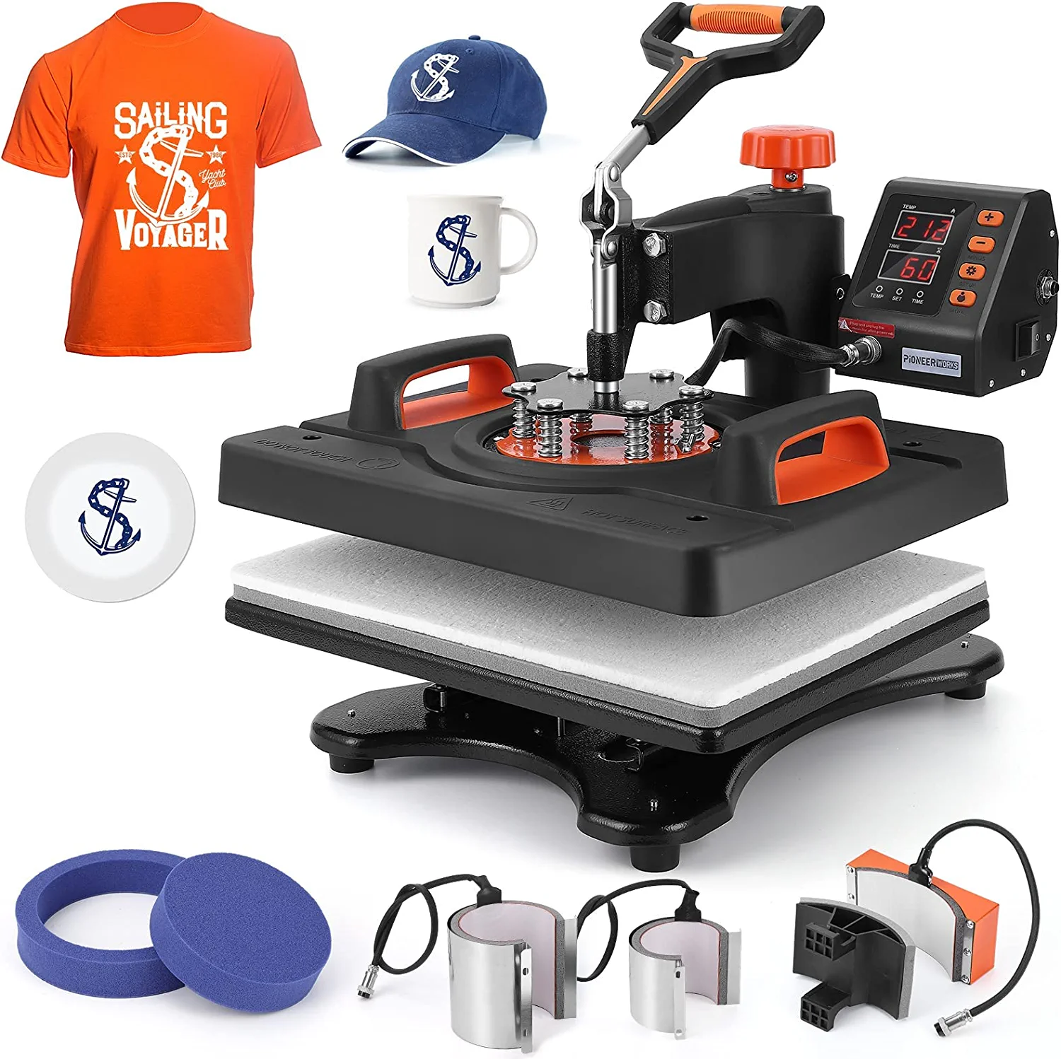 EastVita Heat Press Machine 6 in 1 Heat Press, 800W Sublimation Machine, 360°Heat Press, Dual-Tube Heating Printing for DIY T-Shirts Cap Mugs