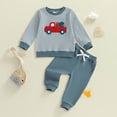 thumbnail image 2 of KPOPLK Kids Clothes Outfit Fall Baby Boy Cartoon Print Long Sleeve Shirt Pants Winter 2 Piece Clothing Set Size 18-24 Months,Blue, 2 of 3