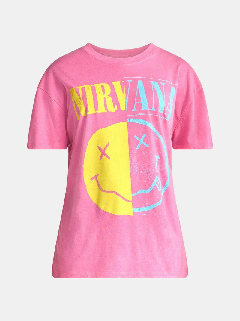 Nirvana Women's Front Back Graphic Band Tee with Short Sleeves