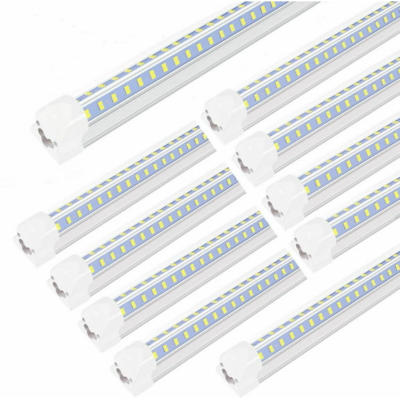 (10-Pack) 8ft LED Shop Light Fixture, 150W 18800LM 6000K, Cold White, V Shape, Clear Cover, Hight Output, Linkable, T8 LED Tube Lights for Garage 8 Foot with Plug