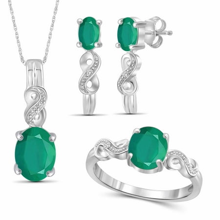 JewelersClub 3 1/3 Carat T.G.W. Emerald And White Diamond Accent Sterling Silver 3-Piece Jewelry set