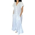 thumbnail image 2 of Ovzne Robes pour Femmes 2025 Robe pour Femme Robe Décontractée Unie Col Chemise Manches Courtes avec Poches Robe d'Été Manches Courtes en Liquidation, 2 of 7