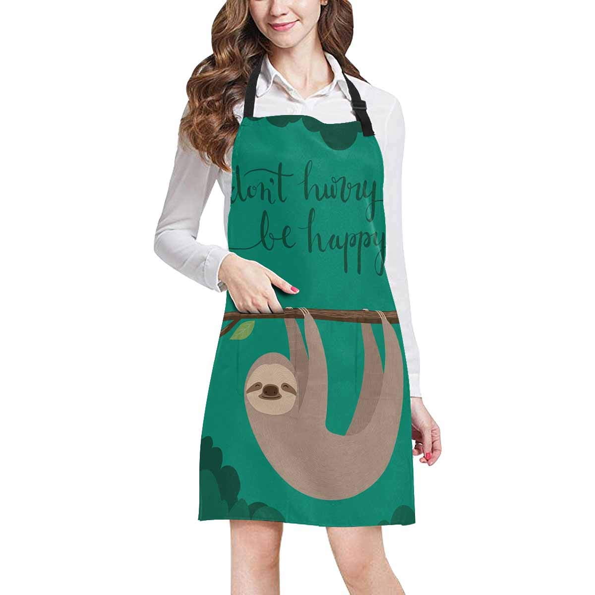 ASHLEIGH Cute Sloth with Quote Don't Hurry Be Happy Adjustable Bib Apron with Pockets Home Kitchen Apron for Women Men