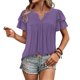 thumbnail image 4 of Camisetas Casuales de Manga Corta de las Mujeres con Cuello en V, Cuello Redondo, Color Sólido Blusa Ligera de Poliéster, 4 of 7