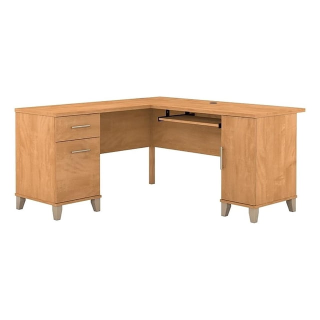 Scranton & Co 60" Transitional Wood L-Shape Computer Desk in Maple Cross
