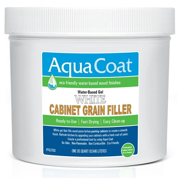Aqua Coat Water-Based White Cabinet Wood Grain Filler Gel – Fast Drying, Low Odor White Wood Filler, Sandable & Paintable for Interior & Exterior Repairs, Upgrades & Restorations – 32 oz