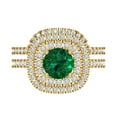 thumbnail image 2 of 1.8 ct Brilliant Round Cut Emerald 18K Yellow Gold Halo Solitaire with Accents Engagement Bridal Wedding Ring Band Set size 4, 2 of 7