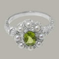 thumbnail image 5 of LBG British Made 10k White Gold Natural Peridot & Cultured Pearl Womens Anniversary Ring - 33 size options - Size 9.25, 5 of 8