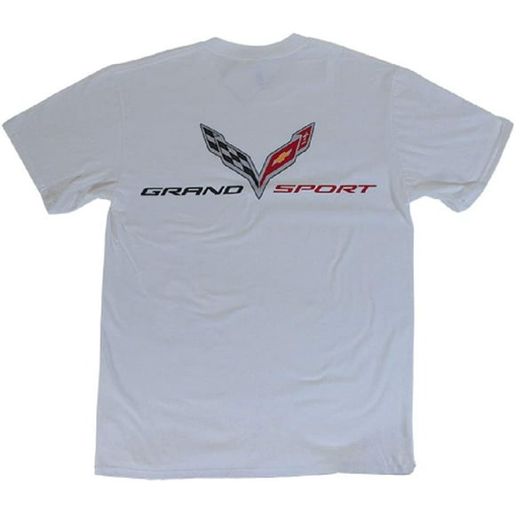 C7 Grand Sport Corvette T-Shirt - White with Crossed Flags  Grand Sport Script