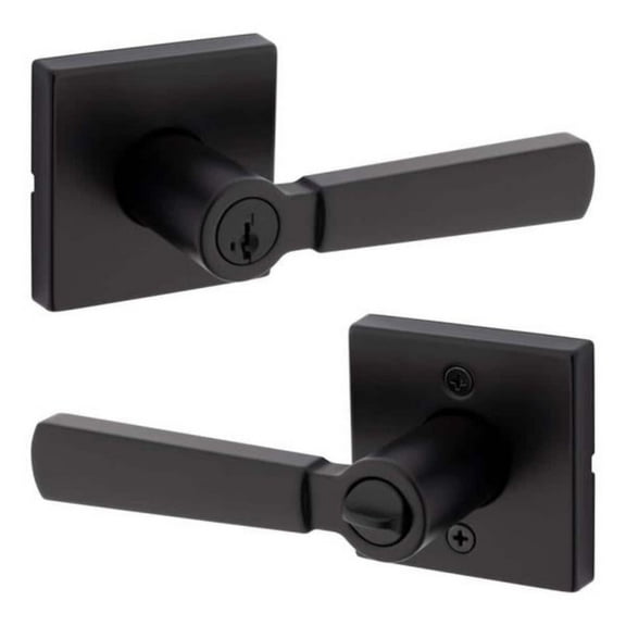 Perth Matte Black Reversible Square Straight Keyed Entry Door Lever Featuring SmartKey Technology