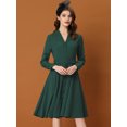 thumbnail image 2 of Vestido midi de oficina de negocios con cinturón y solapa con muescas de manga larga para mujer Verde Oscuro XS, 2 of 5