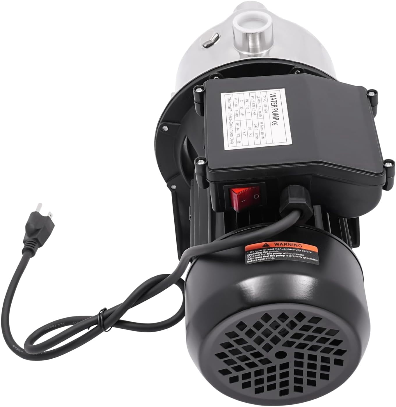 110V 1.2kw 3420rpm Shallow Well Pump,157ft Lift Portable Water Pump Stainless Steel Garden Pump Draining Irrigation Pump,for Lawn Irrigation, Lake Fountain (1.6HP)
