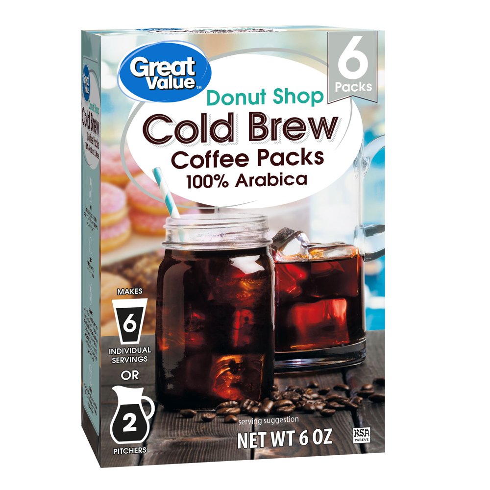 Great Value Donut Shop Cold Brew Coffee Packs, 6 count, 6 oz Walmart