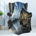 thumbnail image 4 of Island Soft Flannel Fleece Blanket, Fishing Hut Photo in Autumn with Rocks and Clouds Scenery Northern Norway Cold, Cozy Plush for Indoor and Outdoor Use, 50" x 70", Blue Grey White, by Ambesonne, 4 of 5