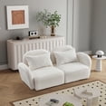 thumbnail image 3 of Loveseat Sofa with 2 Pillows, Modern Upholstered Accent Sofa Teddy Fabric Lazy Sofa, Comfy Sofa Couch for Living Room Bedroom Apartment, White, 3 of 8