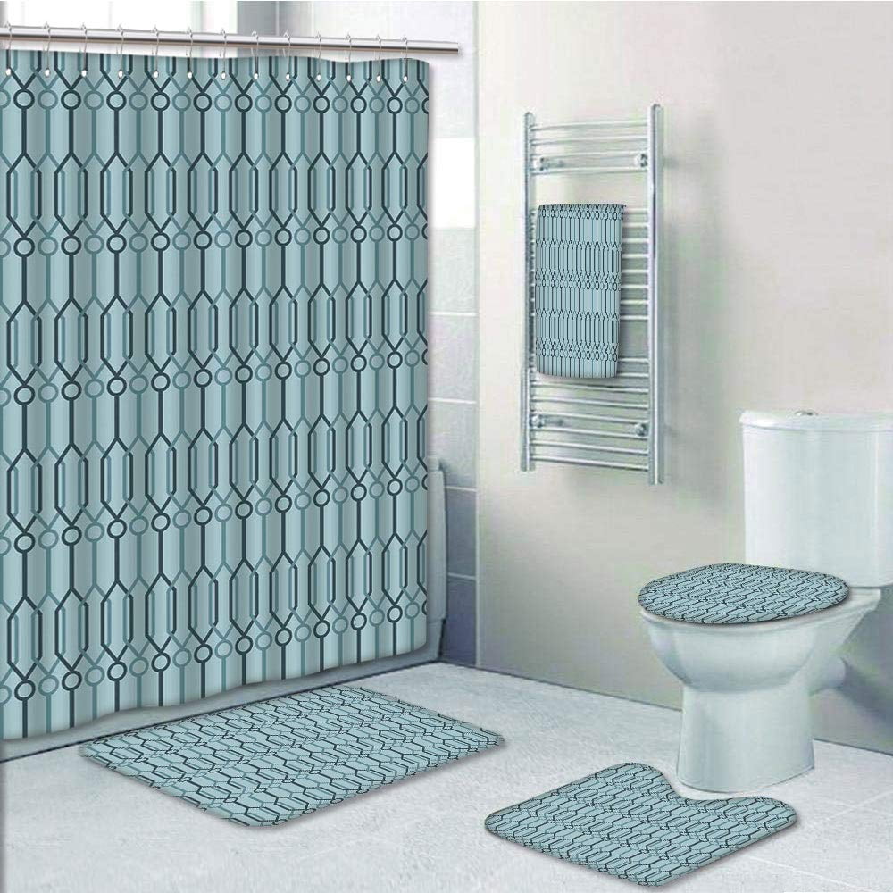 PRTAU Slate and 5 Piece Bathroom Set Shower Curtain Bath Towel Bath Rug