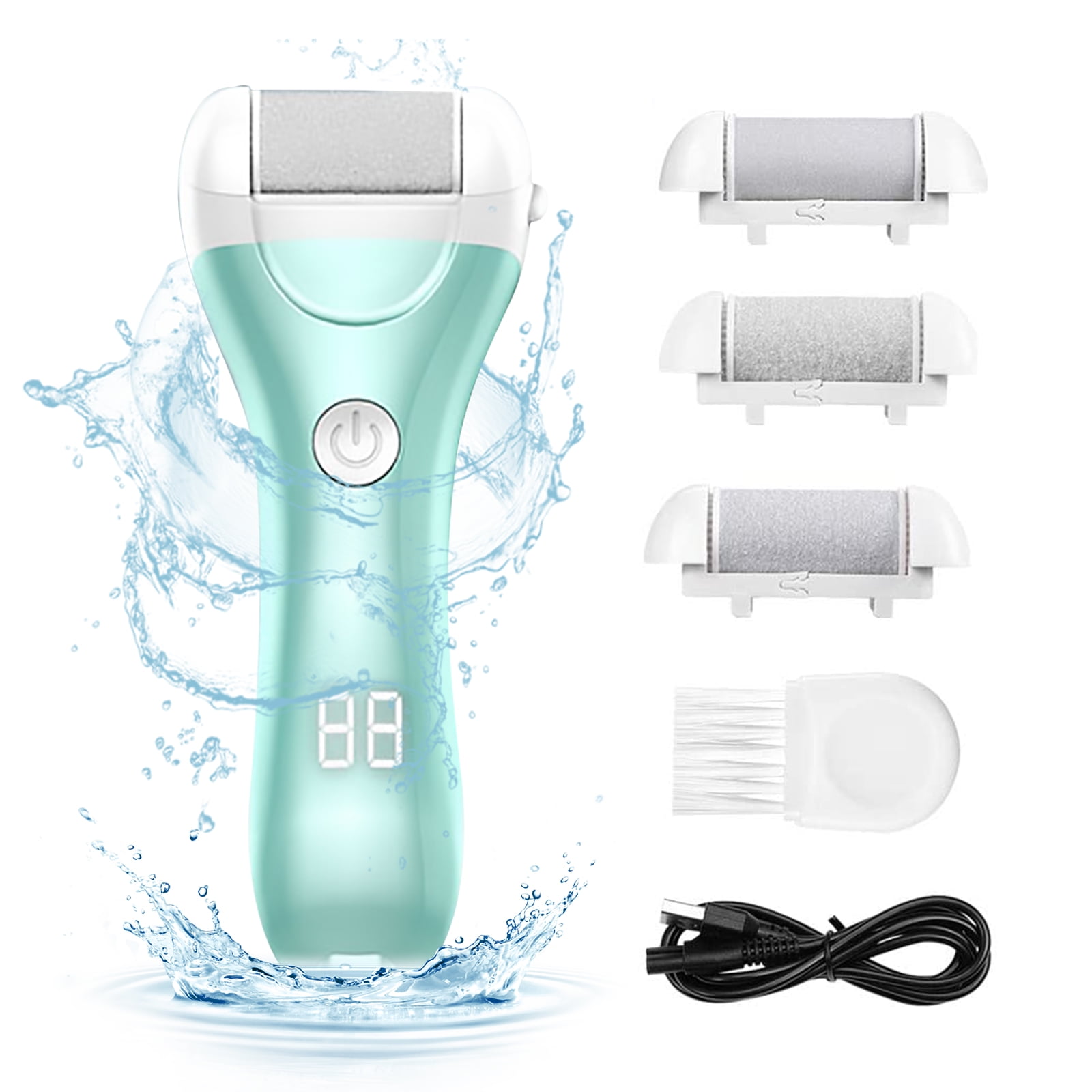 Electric Foot Callus Remover Kit, Rechargeable callous removers 3 Grinding Heads 2 Speed Portable Waterproof foot file, Professional Pedicure Tools Feet Care for Dead, Hard Cracked Dry Skin (Green)