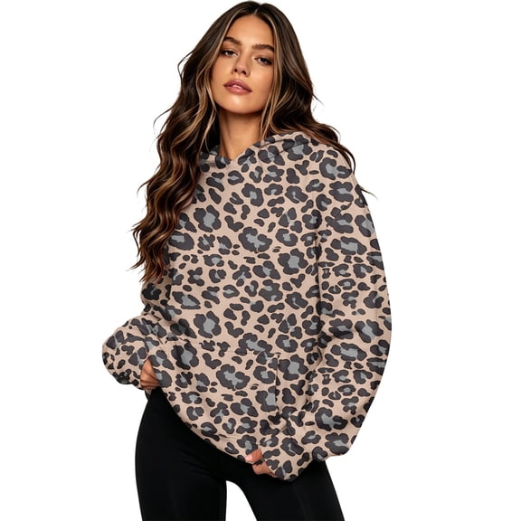 SJLDQY Womens Hoodies Y2k Leopard Graphic Hooded Sweatshirts for Women Long Sleeve Hoodie Fall Trendy Casual Pullover Tops with Pockets