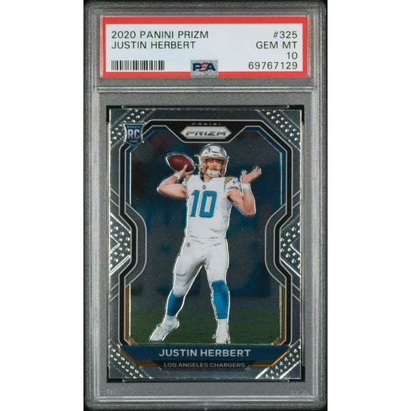 Graded 2020 Panini Prizm Justin Herbert #325 Rookie RC Football Card PSA 10 Gem Mint