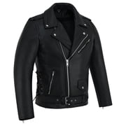 Men Motorcycle Brando Leather Jacket Distressed Zip Up Side Lacing Motorbike Jackets Black-42